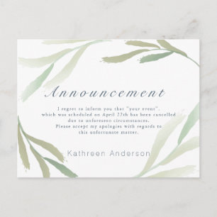 Ankündigung von Airy Greenery Stornierung Postkart Postkarte
