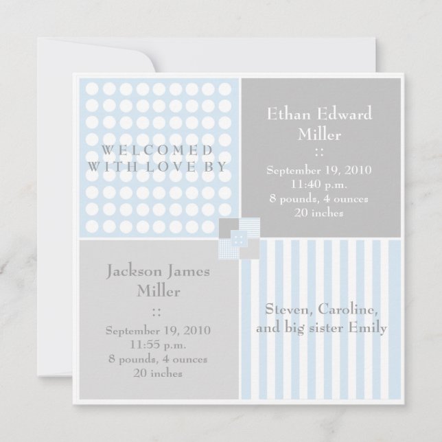 Ankündigung von Baby Boy Blue Twin Modernes Foto (Vorderseite)