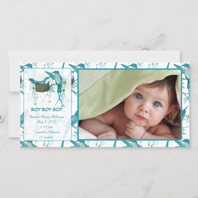 Ankündigung von Baby Boy Vintag Baby Bird Picture (Vorderseite)