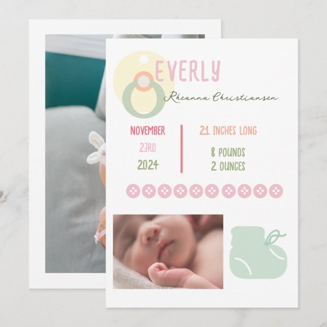 Ankündigung von Baby Girl Adorable Foto (Vorne/Hinten)