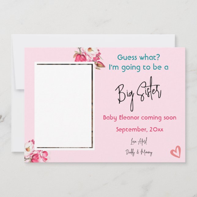 Ankündigung von Big Sister Foto Schwangerschaft (Vorderseite)