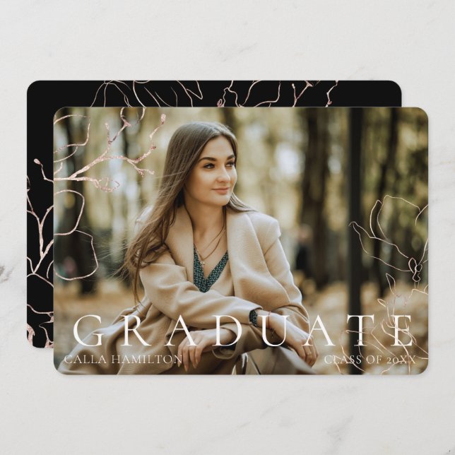 Ankündigung von Black Gold Floral Foto Abschluss (Vorne/Hinten)