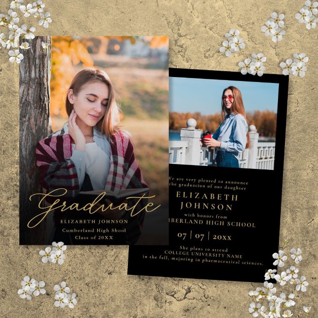 Ankündigung von Black Gold Foto Script Abschluss (Black Gold Photo Script Graduation Announcement)