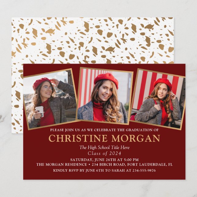 Ankündigung von Black Gold Graduate Foto Abschluss (Vorne/Hinten)