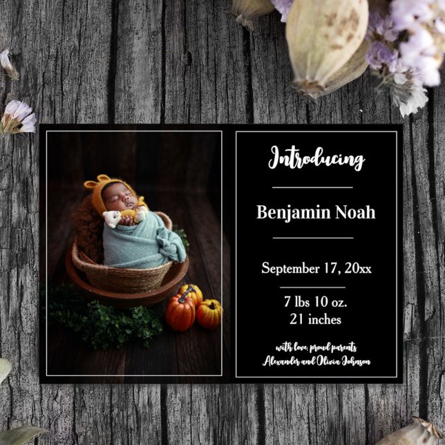 Ankündigung von Black Simple Foto (Black Simple Photo Birth Announcement)