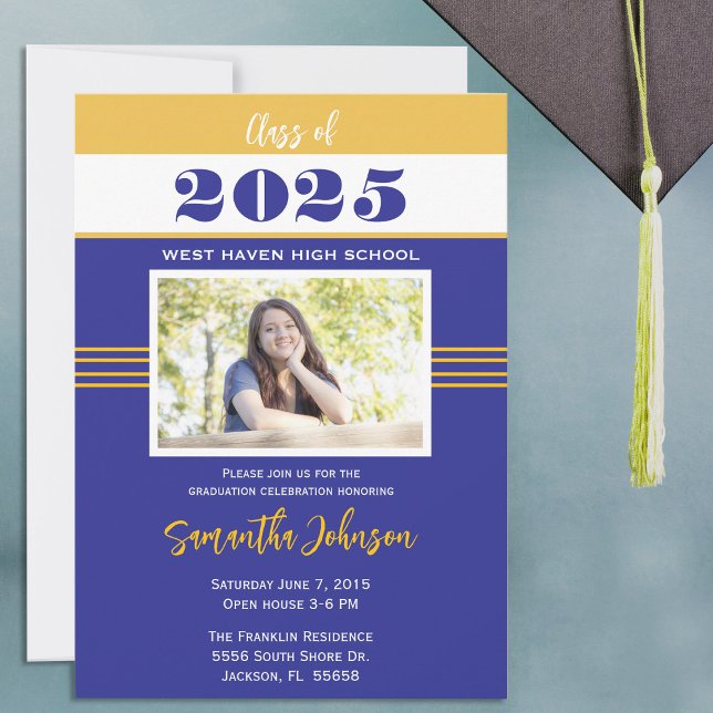 Ankündigung von Blue and Gold Retro Abschluss (Customize your color  and photo graduation invitation and announcement class of 2025)