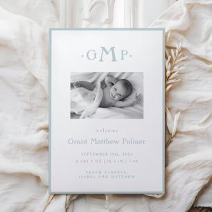 Ankündigung von Blue Monogram Boy Baby