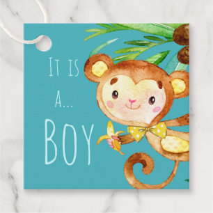Ankündigung von Blue Niedlich Monkey Baby Boy Geschenkanhänger