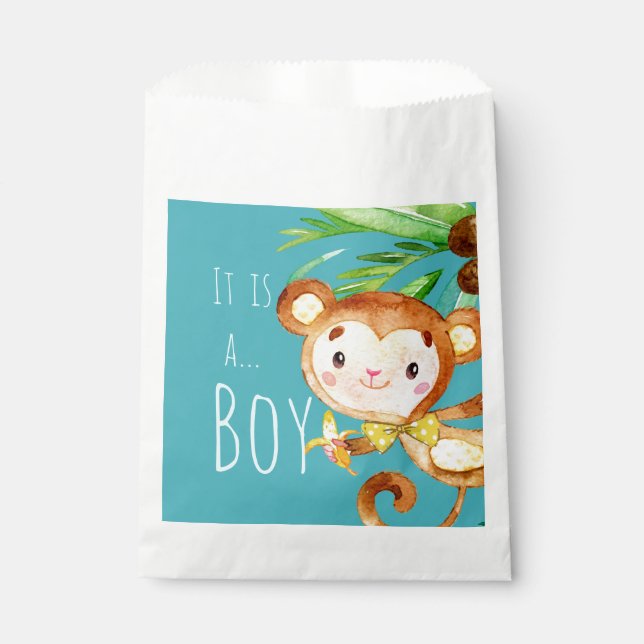 Ankündigung von Blue Niedlich Monkey Baby Boy Geschenktütchen (Vorderseite)