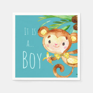 Ankündigung von Blue Niedlich Monkey Baby Boy Serviette
