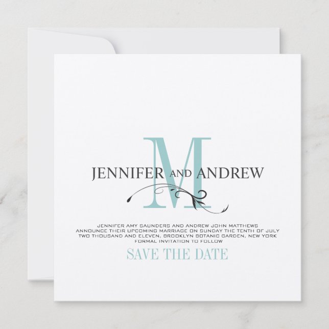 Ankündigung von Blue Save the Date Monogram (Vorderseite)