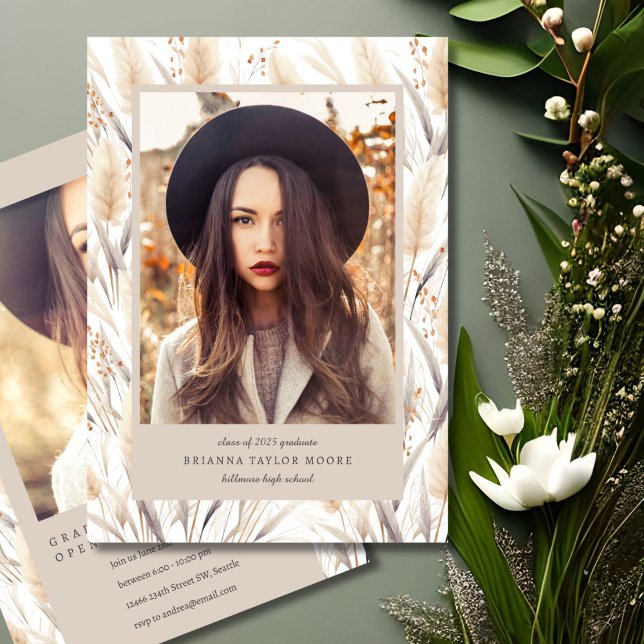 Ankündigung von Boho Pampas Grass Graduate Foto (Von Creator hochgeladen)