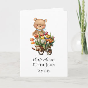 Ankündigung von Boy Teddy Rustic Floral Card