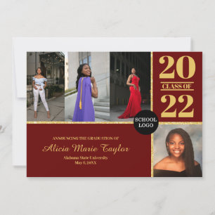 Ankündigung von Burgund und Gold-Abschluss mit Fot