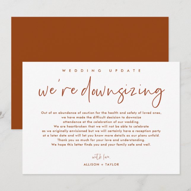 Ankündigung von Burnt Orange Wedding Update Downsi (Vorne/Hinten)