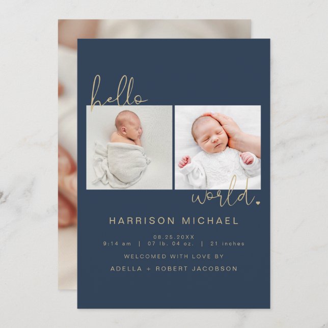 Ankündigung von CAITLIN Navy Blue Newborn Foto (Vorne/Hinten)