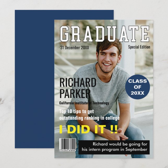 Ankündigung von Custom Magazine Style Abschluss (Vorne/Hinten)