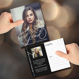 Ankündigung von Elegant Grad Script Foto Abschluss Postkarte