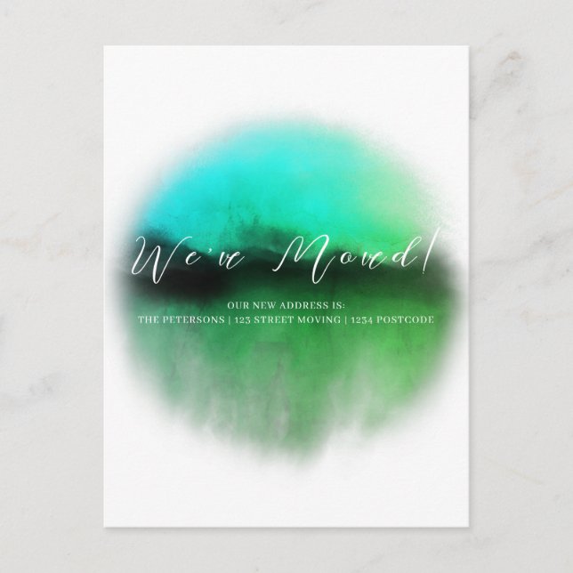 Ankündigung von Emerald Green Script Moving Postkarte (Vorderseite)