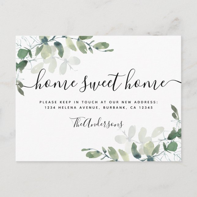 Ankündigung von Eukalyptus Greenery Moving Postkarte (Vorderseite)