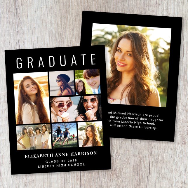 Ankündigung von Foto 8 Schwarzer Abschluss (Budget 8 Photo Black Graduation Announcement)