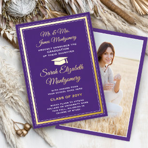 Ankündigung von Foto Lila und Gold Foil Abschluss