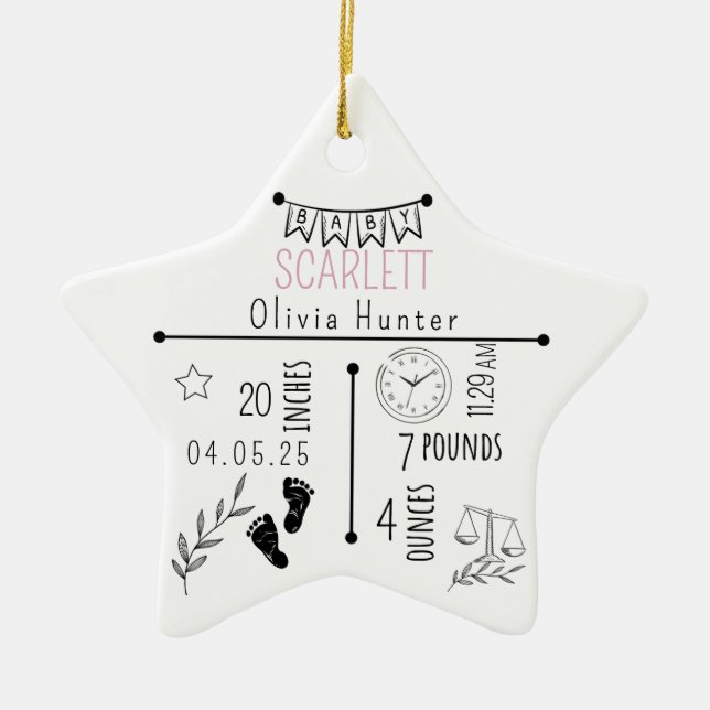Ankündigung von Geburtsstadien Keepake, Neugeboren Keramik Ornament (Vorne)