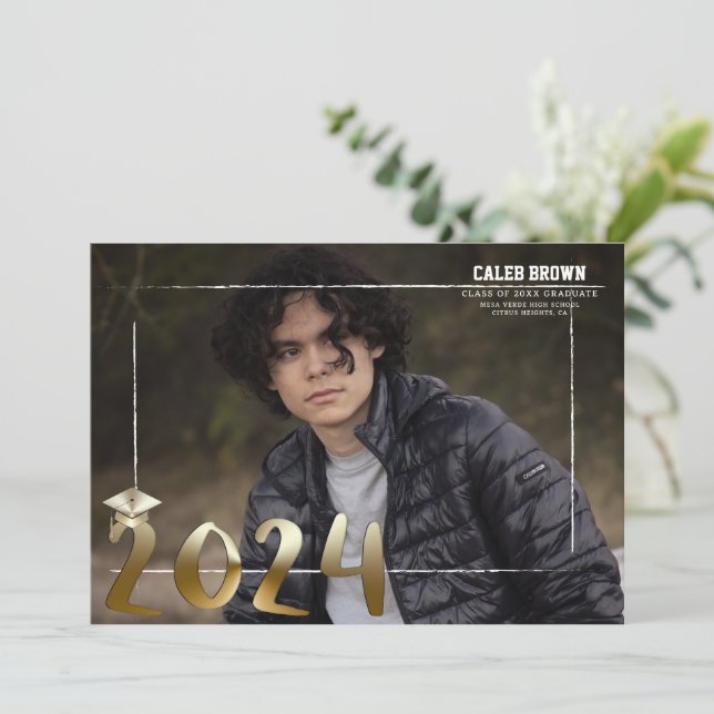 Ankündigung von Gold Border Grad Abschluss Foto (Stehend Vorderseite)