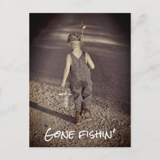 Ankündigung von "Gone Fishing Retirement" Postkart