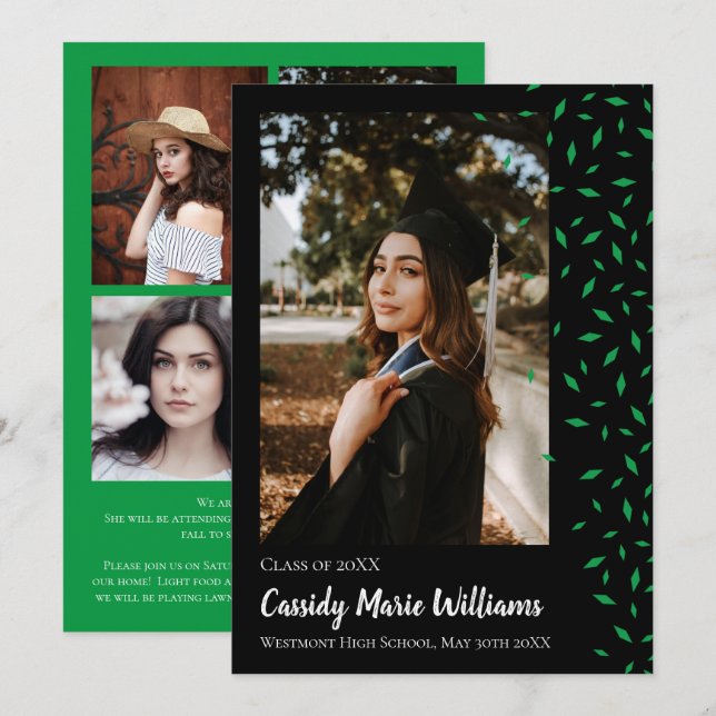 Ankündigung von Green Black Confetti Abschluss (Vorne/Hinten)