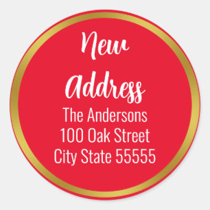 Ankündigung von Holiday Red White and Gold Moving Runder Aufkleber