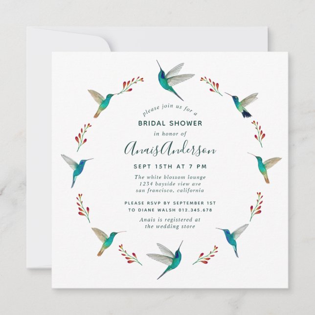 Ankündigung von Hummingbird Brautparty (Vorderseite)