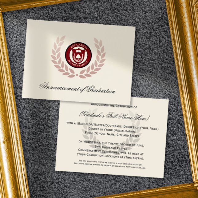 Ankündigung von Logoschulen oder Uni-Abschlüssen (formal traditional graduation announcement cards)