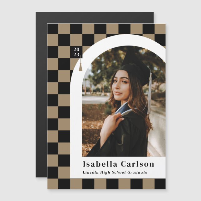 Ankündigung von Magnet Checked Arch Foto Abschluss (Vorne/Hinten)