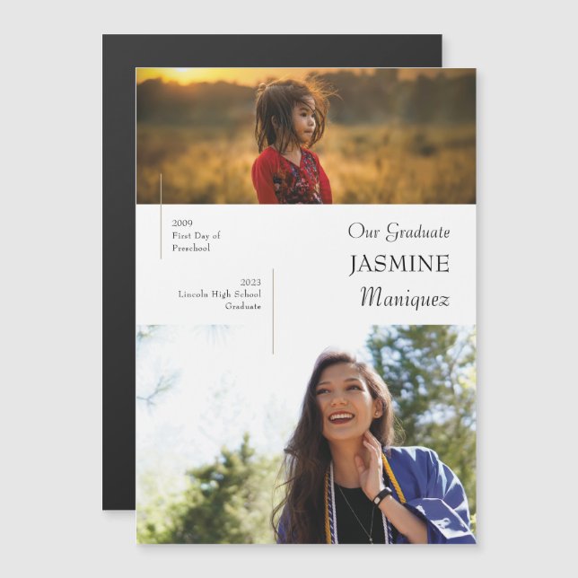 Ankündigung von Magnet Modern Then & Now Abschluss (Vorne/Hinten)