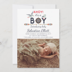 Ankündigung von Nautical Sailboat Ahoy Baby Boy Fo