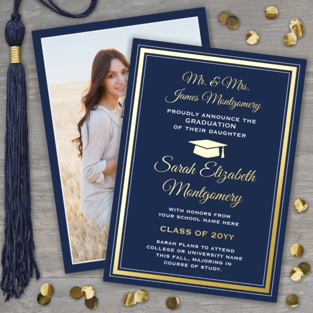 Ankündigung von Navy Blue and Foil Foto Abschluss (Von Creator hochgeladen)