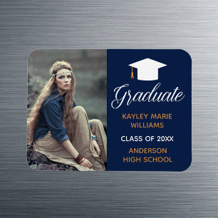 Ankündigung von Navy Blue Graduate Foto Abschluss Magnet