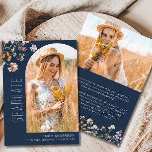 Ankündigung von Navy Blue Wildblume Abschluss Foto