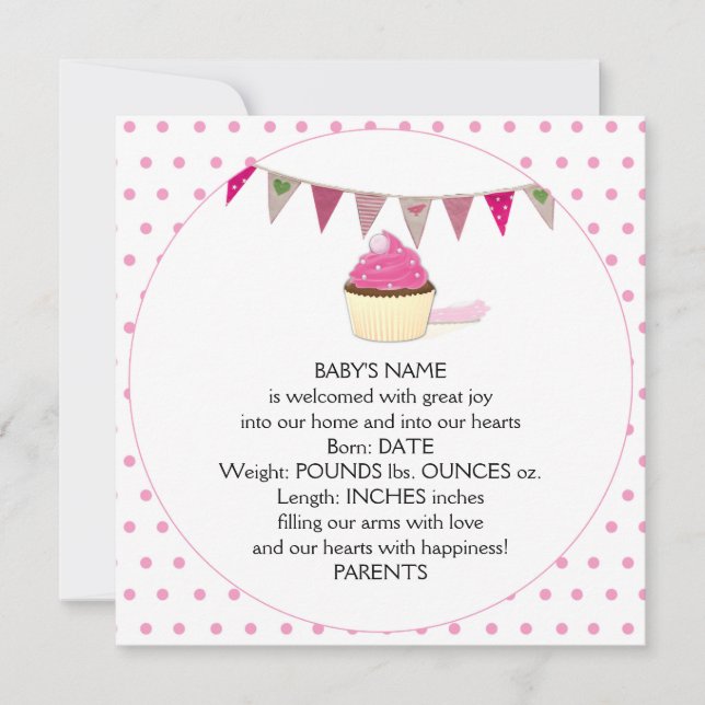 Ankündigung von Pink Cupcake Baby (Vorderseite)