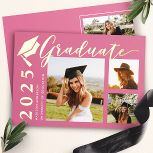 Ankündigung von Pink Grad Cap Foto Foil Abschluss