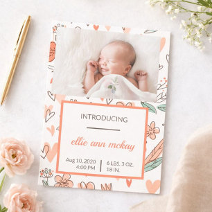 Ankündigung von Pink und Brown Floral Heart Baby