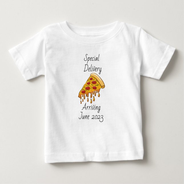 Ankündigung von Pizza Baby Special Delivery Baby T-shirt (Vorderseite)