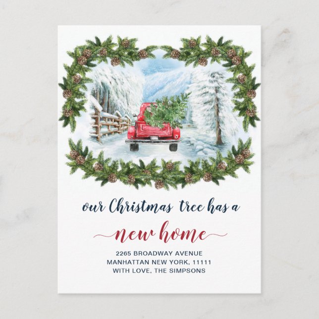 Ankündigung von Red Christmas Truck Holiday Moving Postkarte (Vorderseite)