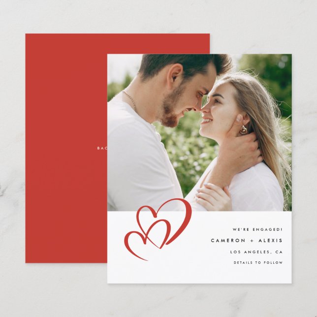 Ankündigung von Red Double Heart Foto Verlobung (Vorne/Hinten)