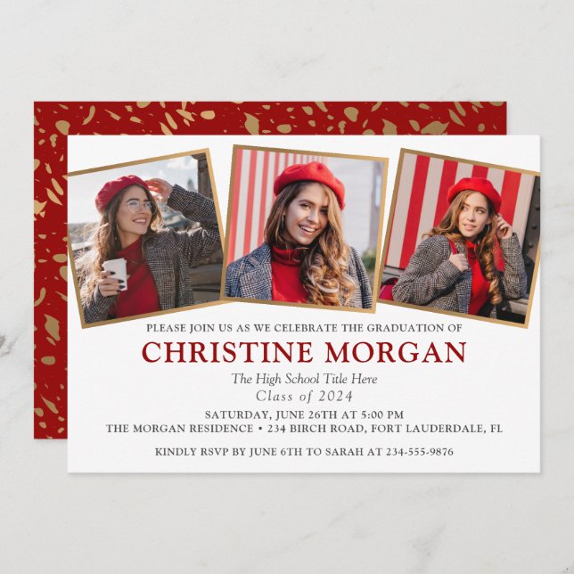 Ankündigung von Red Gold Graduate Foto Abschluss (Vorne/Hinten)