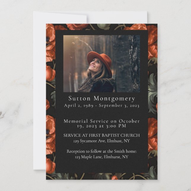 Ankündigung von Red Poppy Moody Foto Beerdigung (Vorderseite)