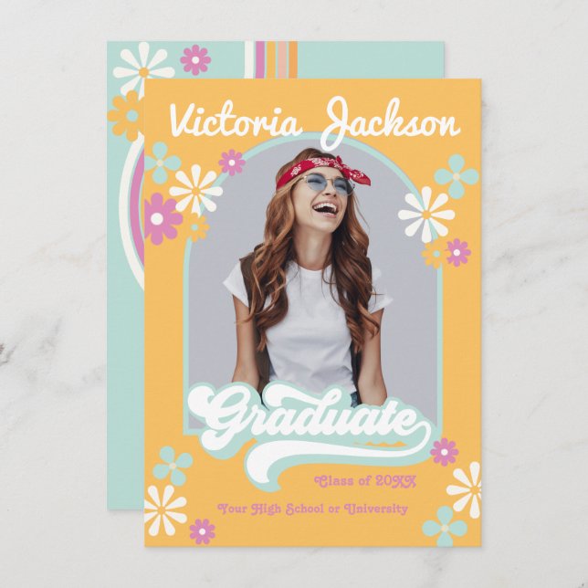 Ankündigung von Retro Hippie Graduate Foto (Vorne/Hinten)