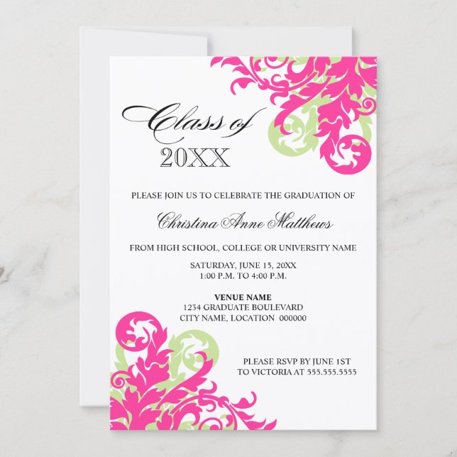 Ankündigung von Rosa-Grün-Swirl-Abschluss (Vorderseite)