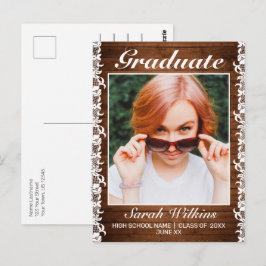 Ankündigung von Rustikal Wood & White Lace Abschlu Postkarte